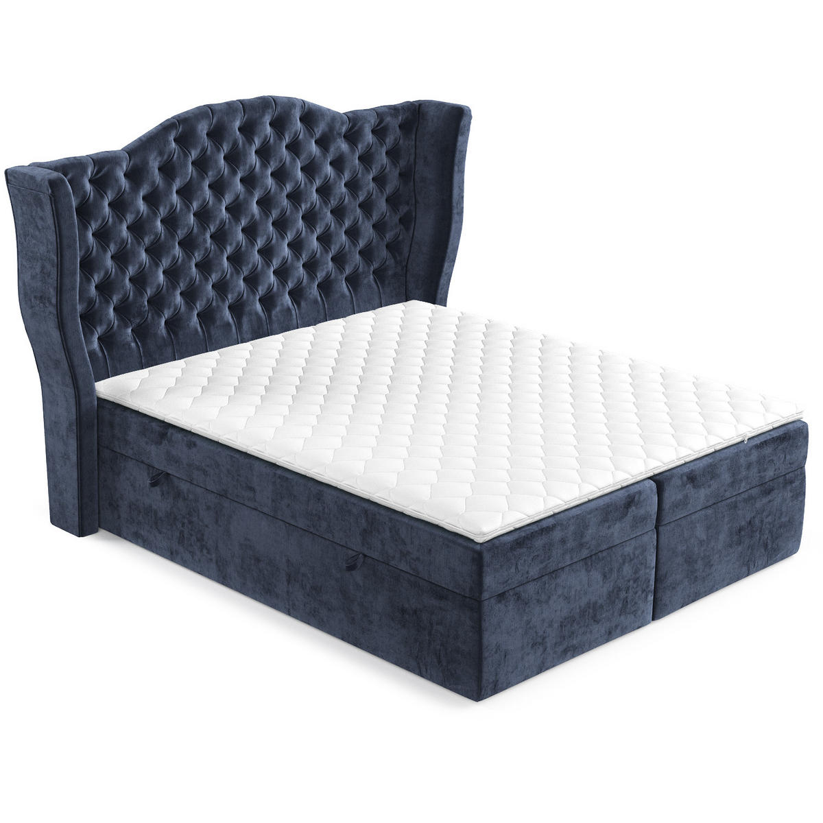 BOXBETT Royal Marineblau 140/200 cm im Chenille-Stoff - Schwarz/Dunkelblau, Holz/Holzwerkstoff (140/200cm) - Maison de Reve