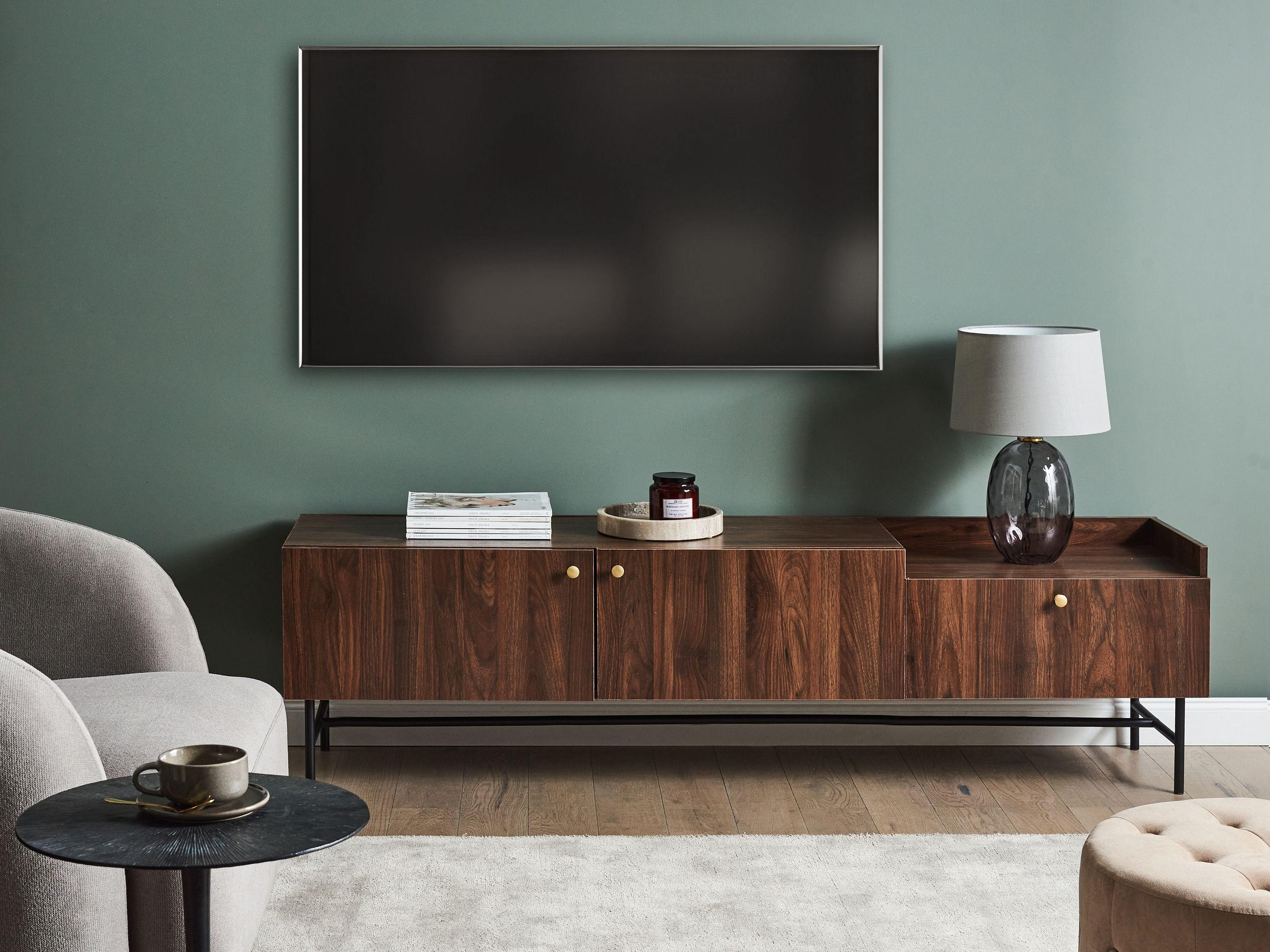 TV-MÖBEL Dunkler Holzfarbton/Schwarz Lismore - Dunkelbraun/Schwarz, Holzwerkstoff (180/50/40cm) - Beliani