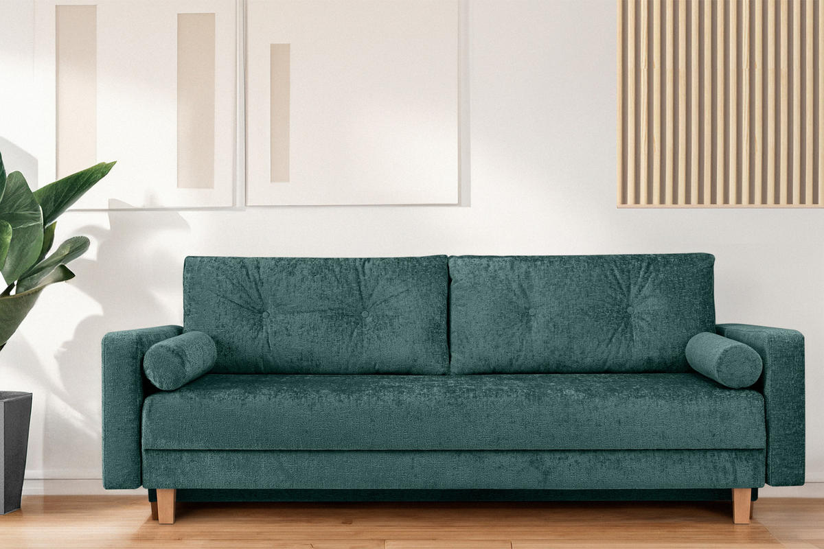 3-SITZER-SCHLAFSOFA ERISO mit weiche Sitzfläche und hohe Rückenlehne, Chenille-Stoff, blau - Blau/Opal, Textil (220/80/100cm) - KONSIMO®