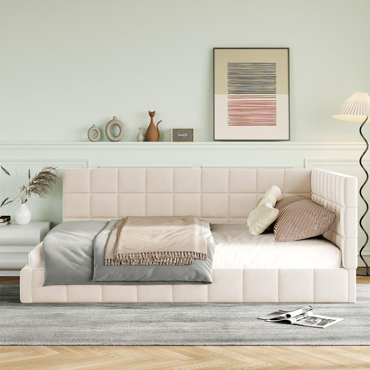 POLSTERBETT 140/200 cm Beige Multifunktionsbett mit Lattenrost aus Samtstoff - Beige, Textil (140/200cm) - OKWISH