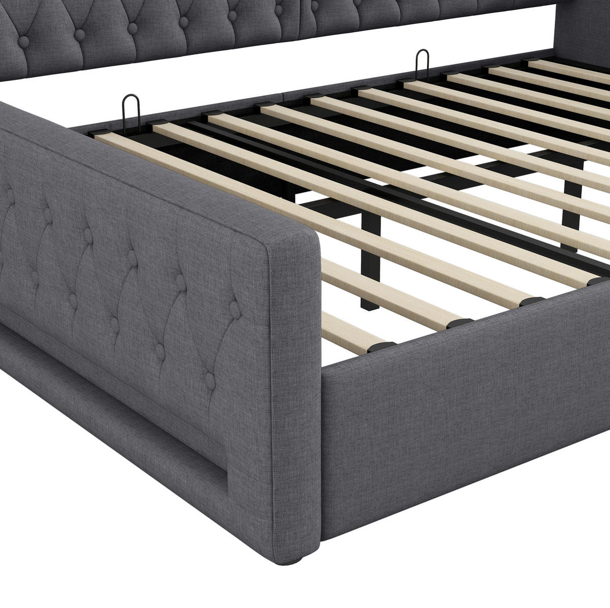 POLSTERBETT 140/200 cm Grau aus MDF mit LED-Beleuchtung und Stauraum - Grau, Holzwerkstoff (140/200cm) - OKMYHOME