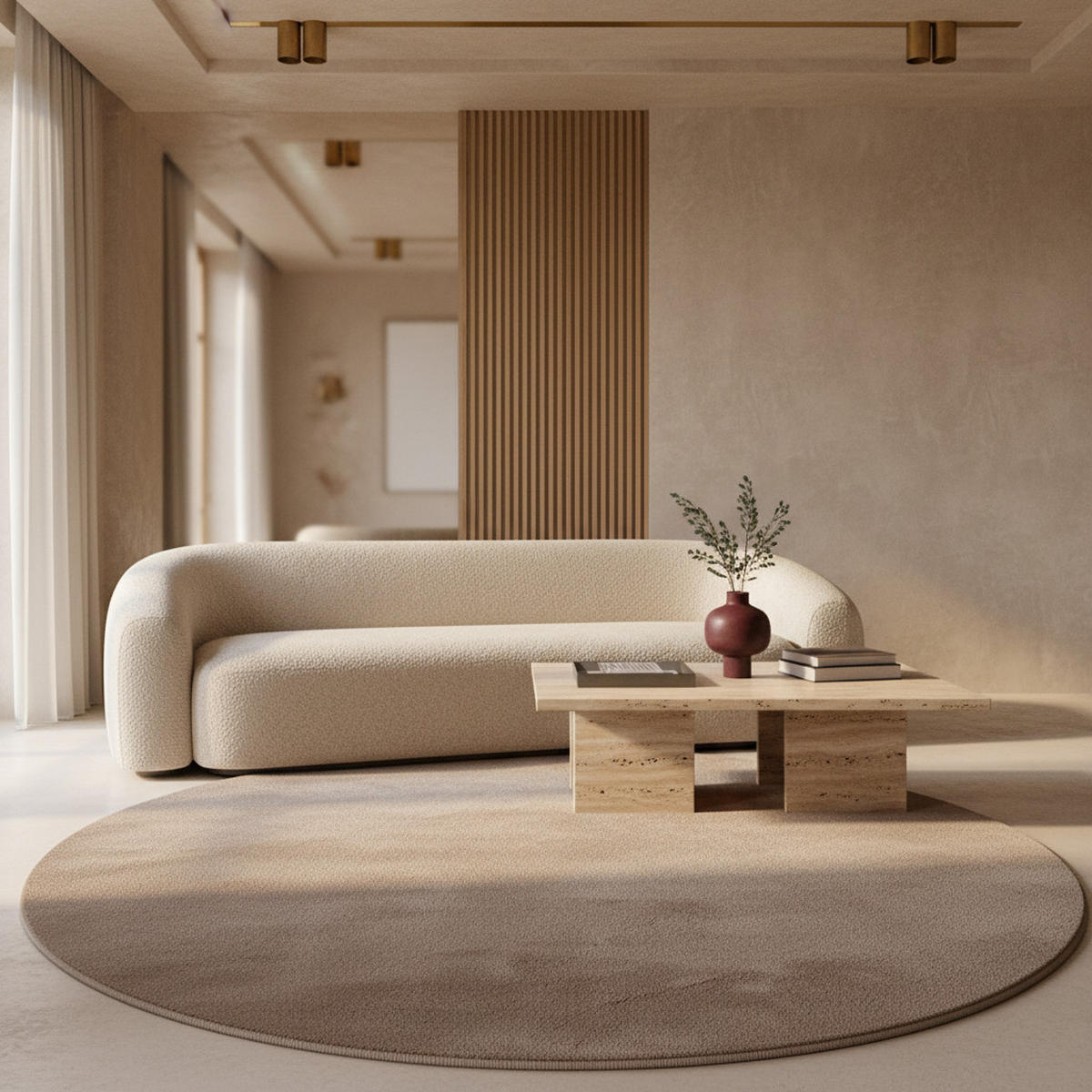 TEPPICH Kurzflor Uni-Farbe Microfaser Antirutsch Wohnzimmer waschbar Beige Rund 200x200 - Beige, Textil (200/200cm) - KADIMA DESIGN