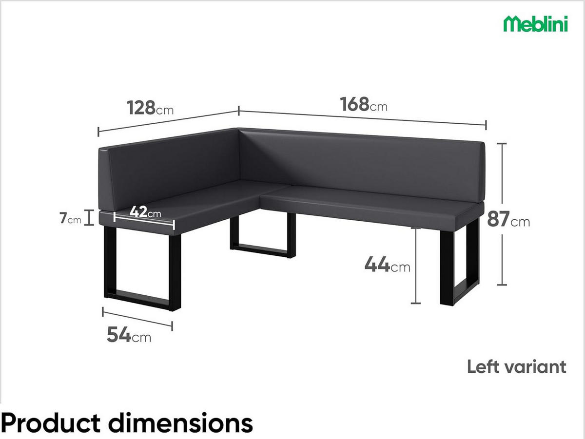 ECKBANK TONI_U - Grau, Leder (128/168cm) - Meblini