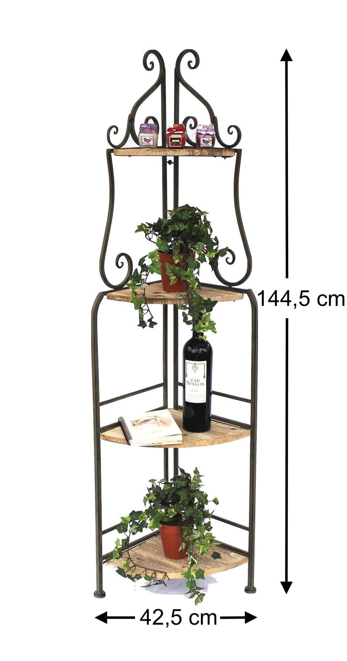 ECKREGAL 145 cm Metall mit 4 Holzablagen 12061 - Grün, Metall (30.5/144.5/30.5cm) - DanDiBo