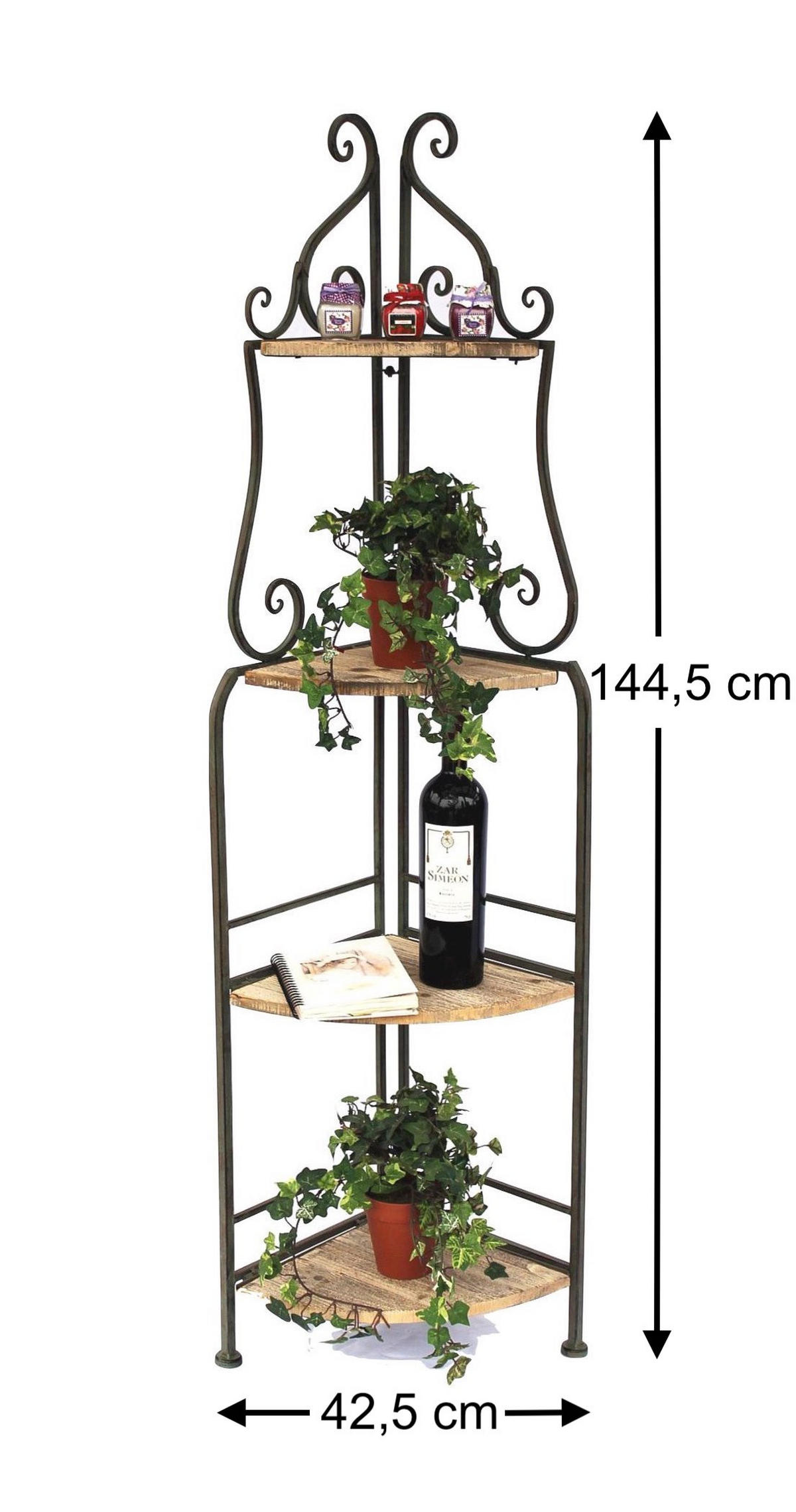 ECKREGAL 145 cm Metall mit 4 Holzablagen 12061 - Grün, Metall (30.5/144.5/30.5cm) - DanDiBo