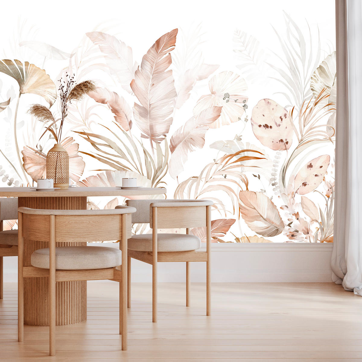 FOTOTAPETE für Esszimmer Beige Palmenblätter Tropisch Boho 250x175 - Beige/Orange, Papier (250/175cm) - Muralo