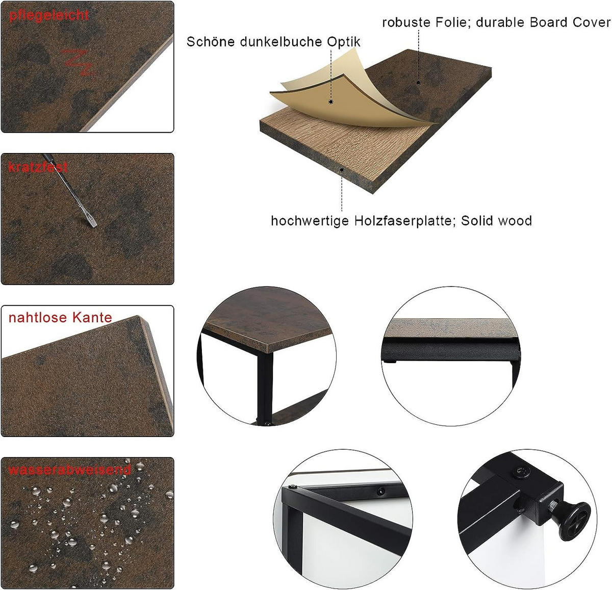 SCHREIBTISCH mit 2 Ablagen,120x74x71,5 cm, Schwarz-Rostfarbe - Rostfarben/Schwarz, Holzwerkstoff/Metall (74/120/71.5cm) - Woltu