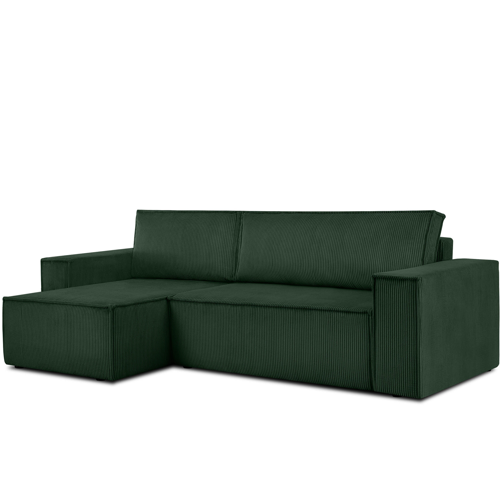 ECKSCHLAFSOFA NAPI Universal Links Rechts mit Bettkasten, Cord-Stoff, dunkelgrün - Dunkelgrün/Schwarz, Textil (262/148cm) - KONSIMO®