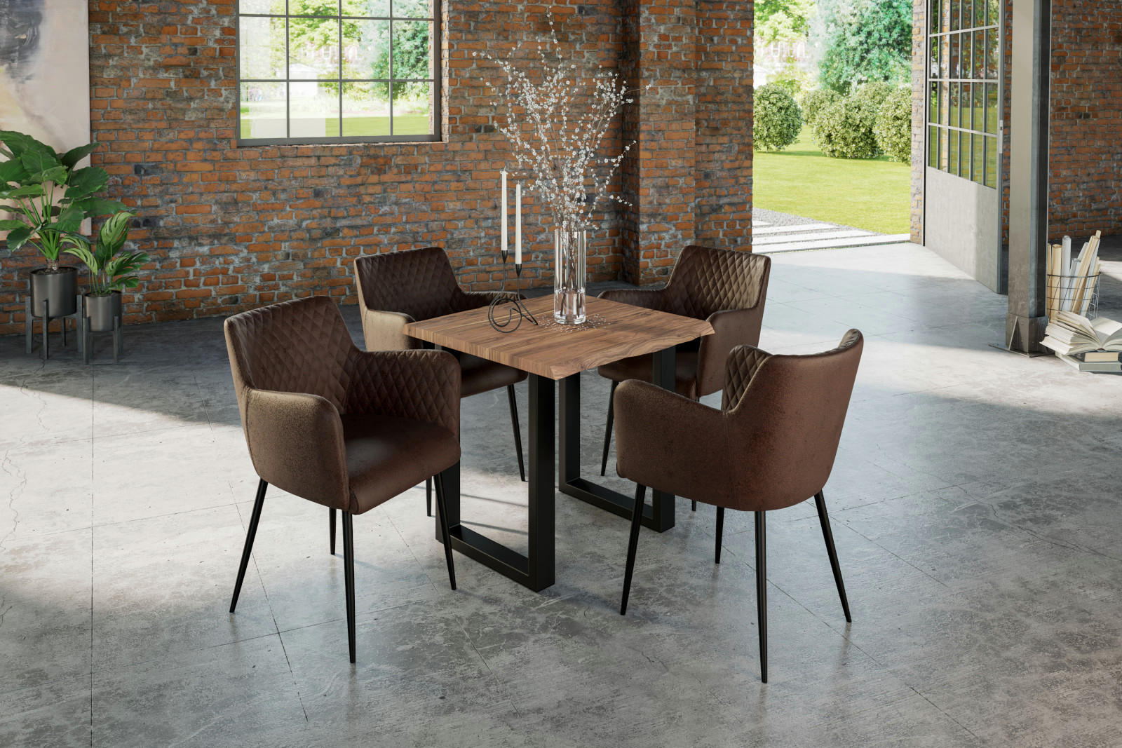 ESSTISCH LAUREN - Beige/Schwarz, Holz/Metall (80/80/77cm) - SAM