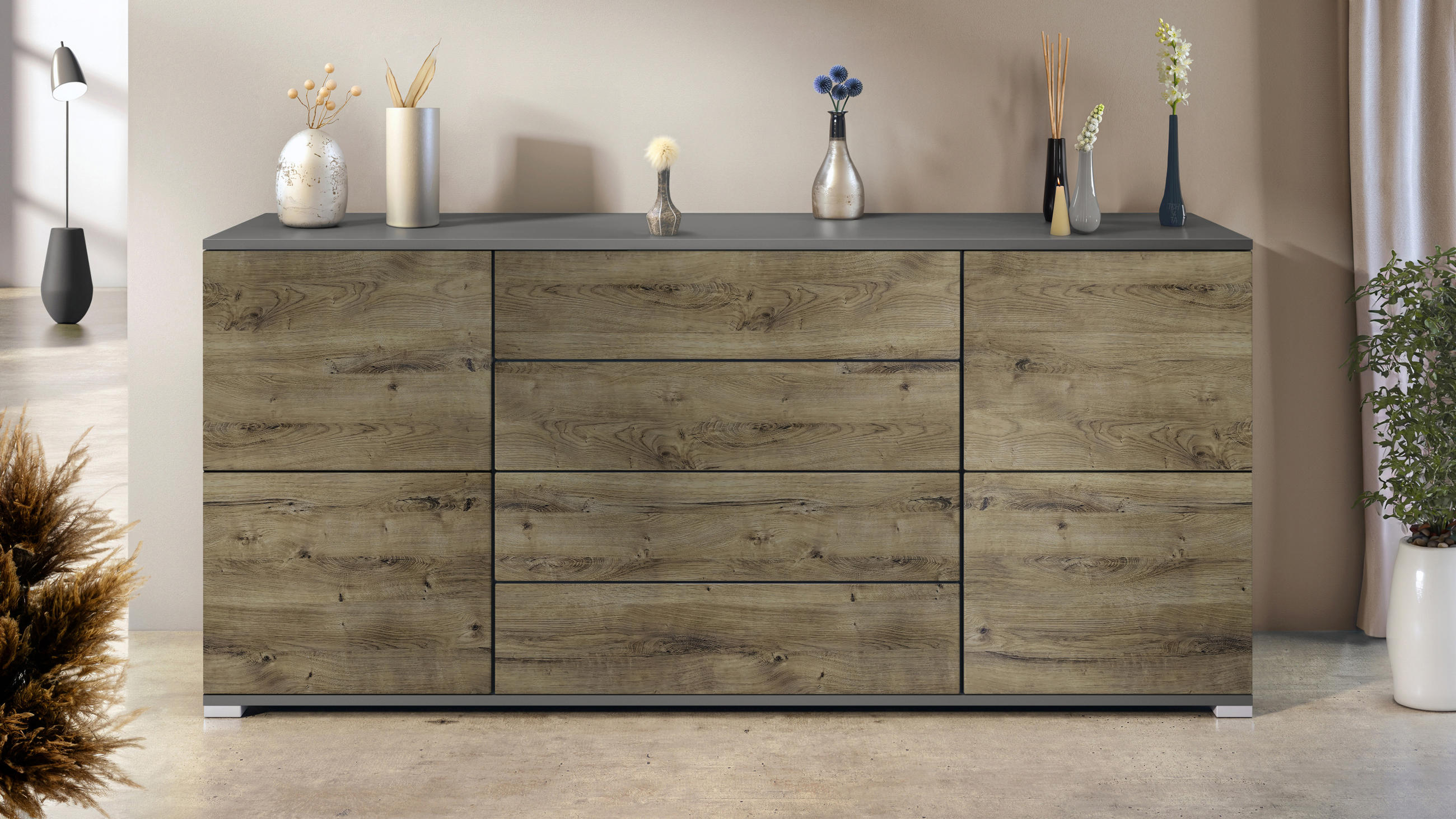 SIDEBOARD Rova Eiche Ribbeck - Alteiche, Holzwerkstoff (166.5/75.5/35cm) - Vladon