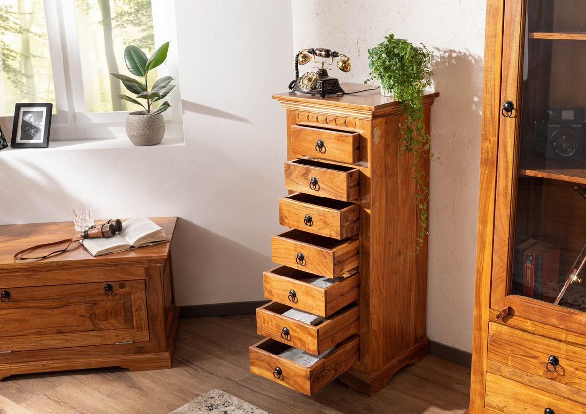 KOMMODE Akazie 47x43x112 honig lackiert OXFORD #0523 - Braun, Holz (47/112/43cm) - Massivmoebel24