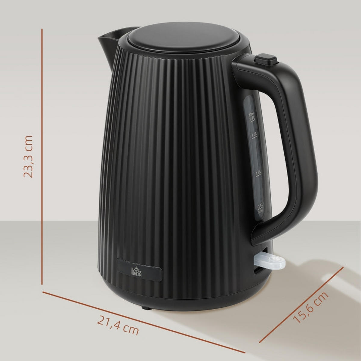 WASSERKOCHER mit 360°‑Basisstation, stilvoller elektrischer Wasserkocher mit automatischer Abschaltung, 1700 ml Fassungsvermögen für Küche, schwarz - Schwarz, Metall (21.4/23.3/15.6cm) - Joyfair