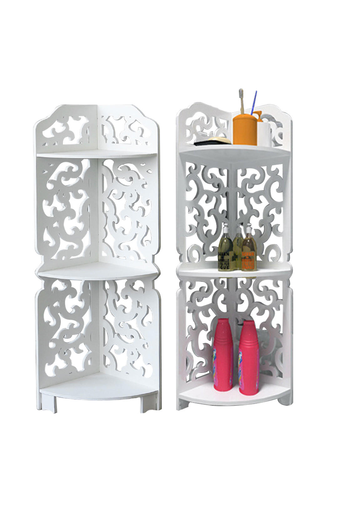 ECKREGAL 3-Stufiges aus MDF-Platten in Weiß mit dekorativen Schnitzmustern Modernes Design Vielseitig einsetzbar 21 x 21 x 80 cm - Weiß, Kunststoff (21/80/21cm) - Livingandhome