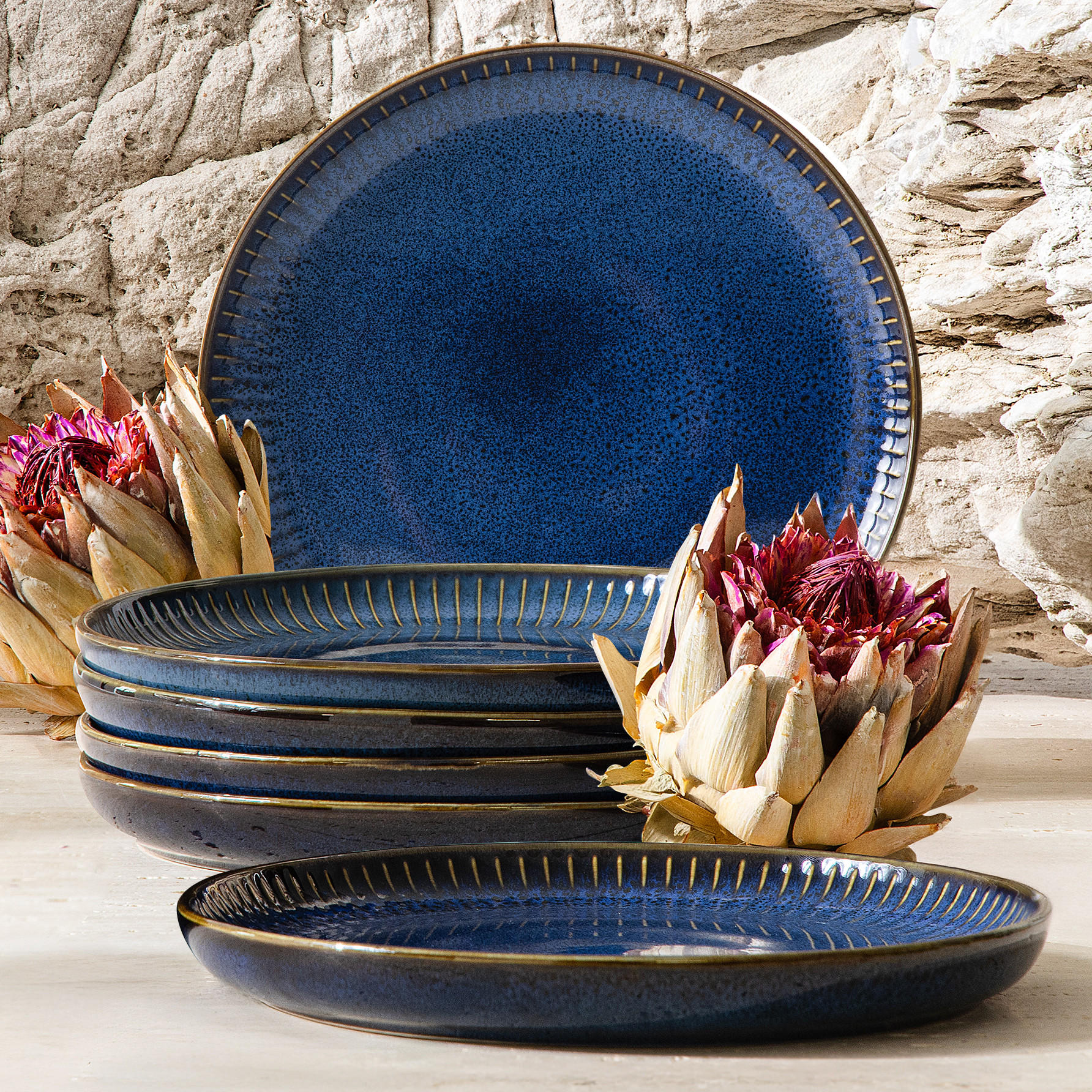 DESSERTTELLER AD STRIPES, 6-tlg - Dunkelblau, Keramik (20cm) - KONSIMO®