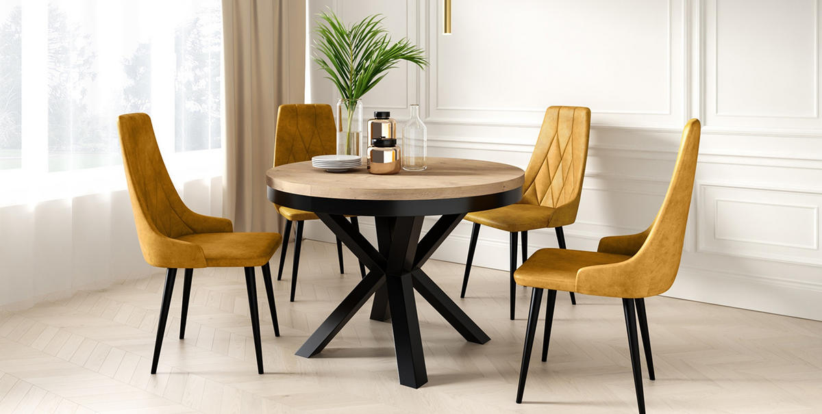 ESSTISCH RAL mit Holzbeinen, Durchmesser: 90 / 140 cm Eiche Craft Golden / Weiß - Eichefarben/Weiß, Holz (90/140/77cm) - Dekori_Interiors
