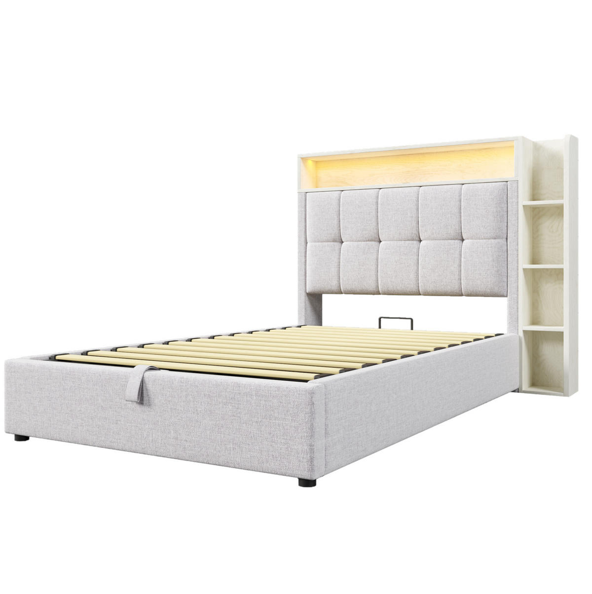 POLSTERBETT 90/200 cm mit Bettkasten, LED-Beleuchtung und USB/Typ-C in Beige - Beige, Textil (90/200cm) - BEAOK