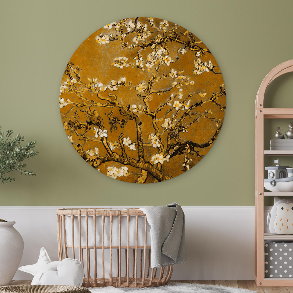NÁSTĚNNÝ OBRAZ Mandlový květ - Umění - Van Gogh - Zlato 150x150 cm - barva Wenge, plast (150/150cm) - MuchoWow