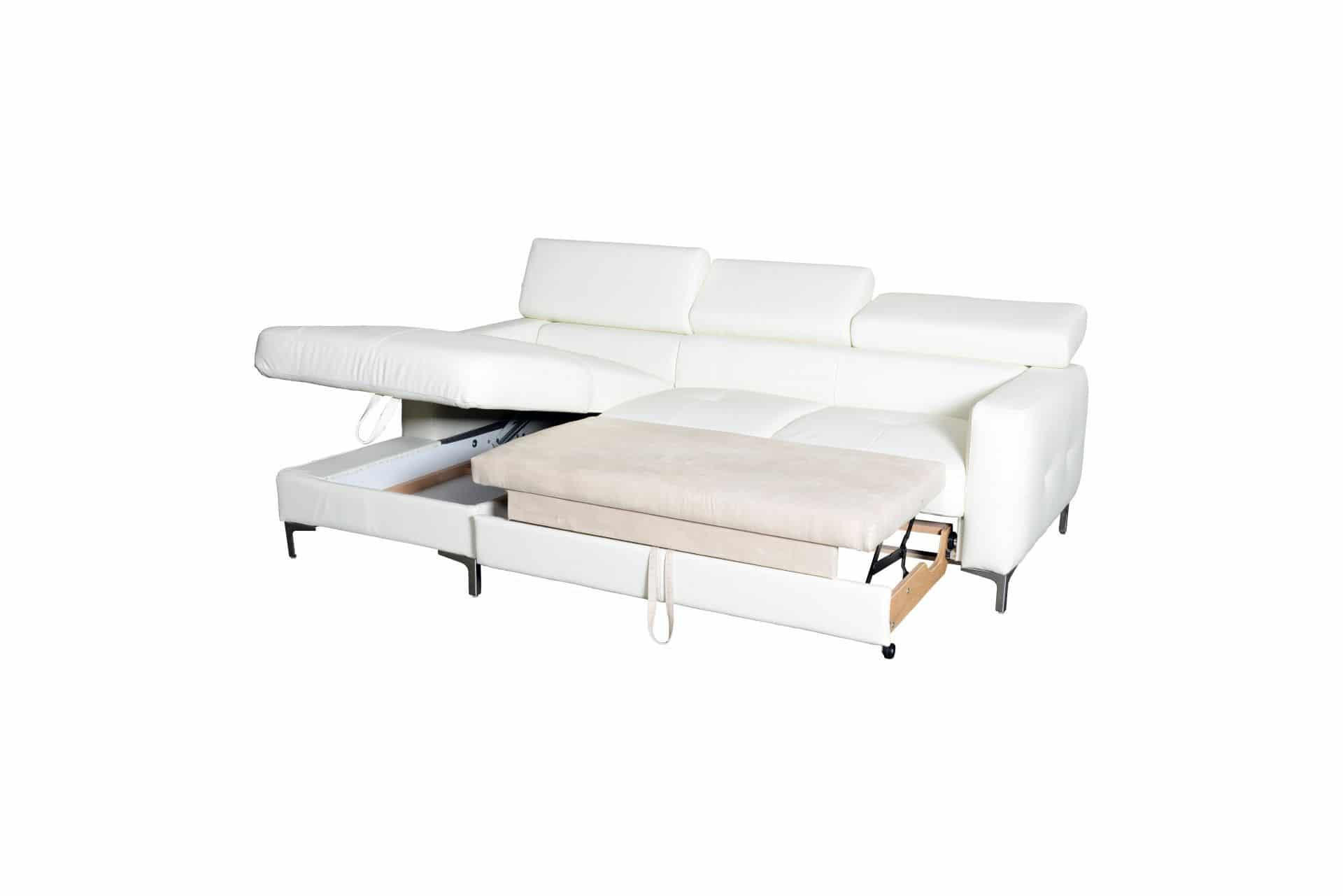 ECKSCHLAFSOFA mit Echtlederbezug, Schlaffunktion & Bettkasten - Chromfarben/Eiche Bianco, Leder/Holz (227/168cm) - Cotta