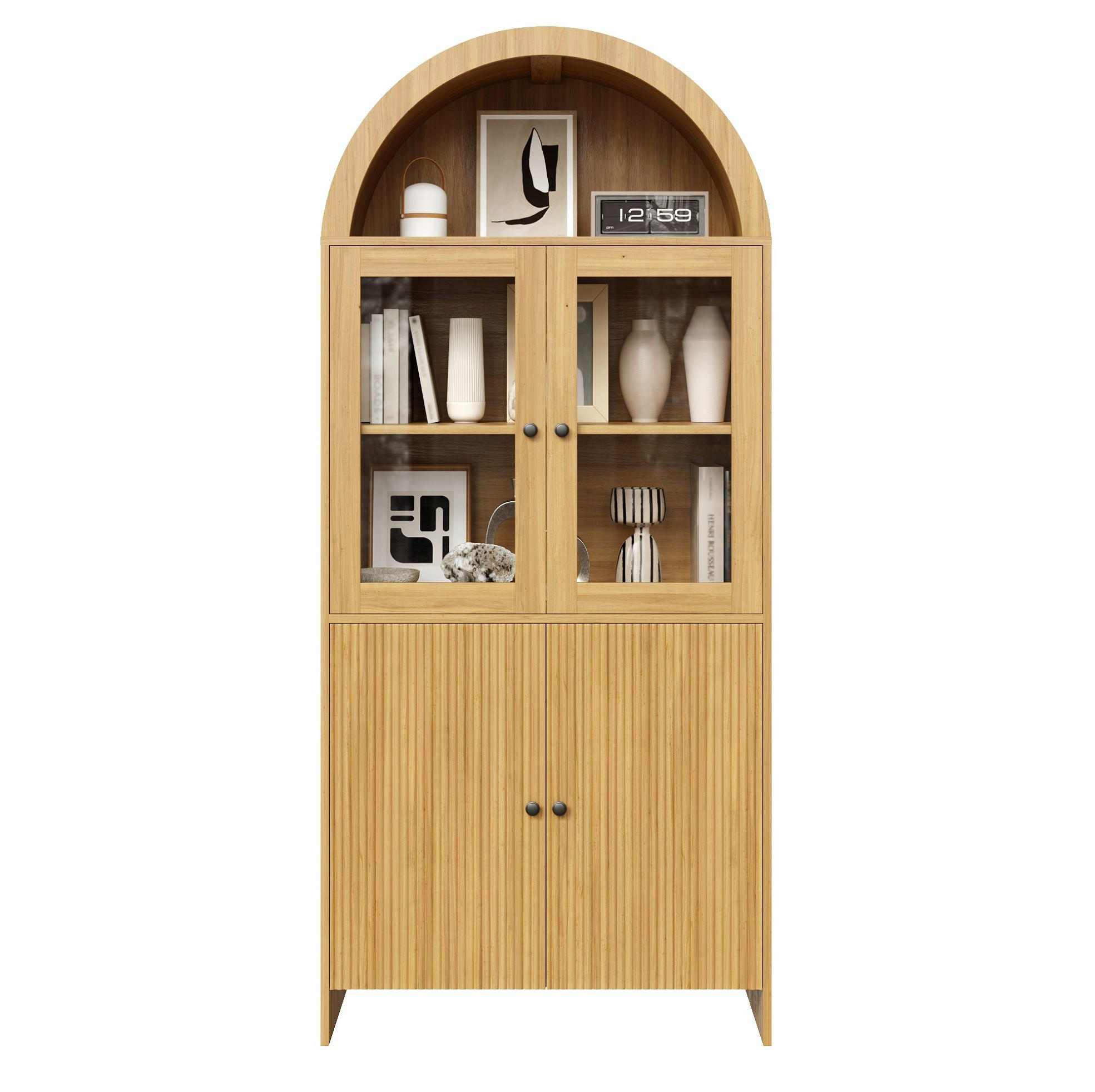 VITRINENSCHRANK 78/40/176 cm mit Glastüren, gewölbtem Design und Wellenfront aus Spanplatte, Natur - Naturfarben, Holzwerkstoff (78/176/40cm) - Redom