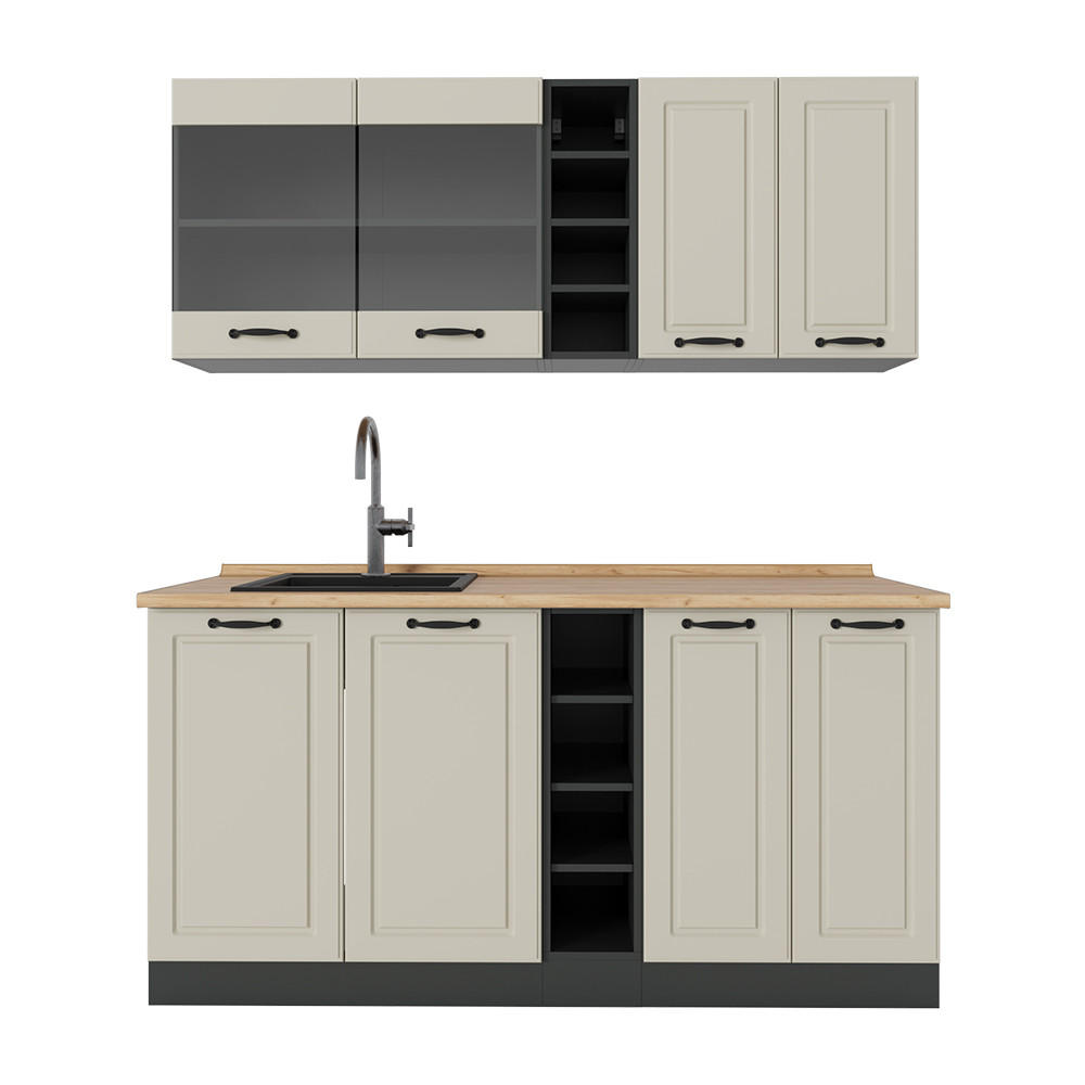 SINGLEKÜCHE R-Line, Sand Landhaus/Anthrazit, 160 cm Arbeitsplatte Goldkraft Eiche - Beige/Anthrazit, Holzwerkstoff (160/81.6/60cm) - Vicco