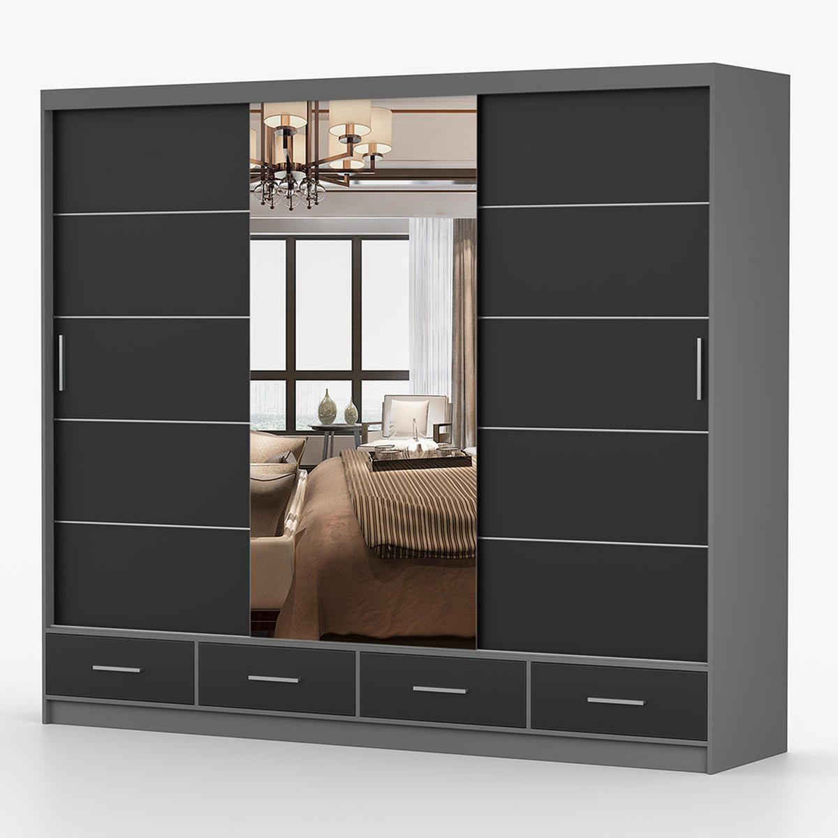 KLEIDERSCHRANK Florence 250 cm, 250/215/64, 2-türig, schwarz - Schwarz, Holzwerkstoff (250/215/64cm) - imoebel24