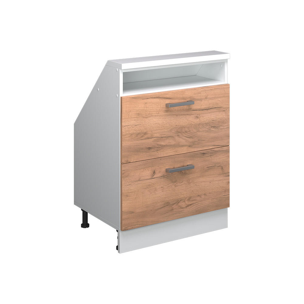 KÖKSSKÅP FÖR SLUTTANDE TAK R-Line Goldkraft ek 60 cm med 2 lådor Honungsek, Vit 83.8/60/46 cm
