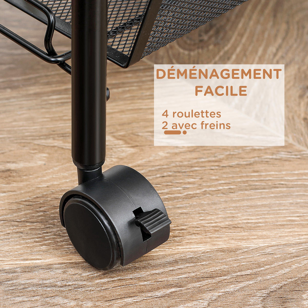 SERVIERWAGEN DE-12411 3 abnehmbare Körbe mit 4 Haken 45/26,5/63 cm Schwarz - Schwarz, Metall (26.5/63/45cm) - ComfortXL