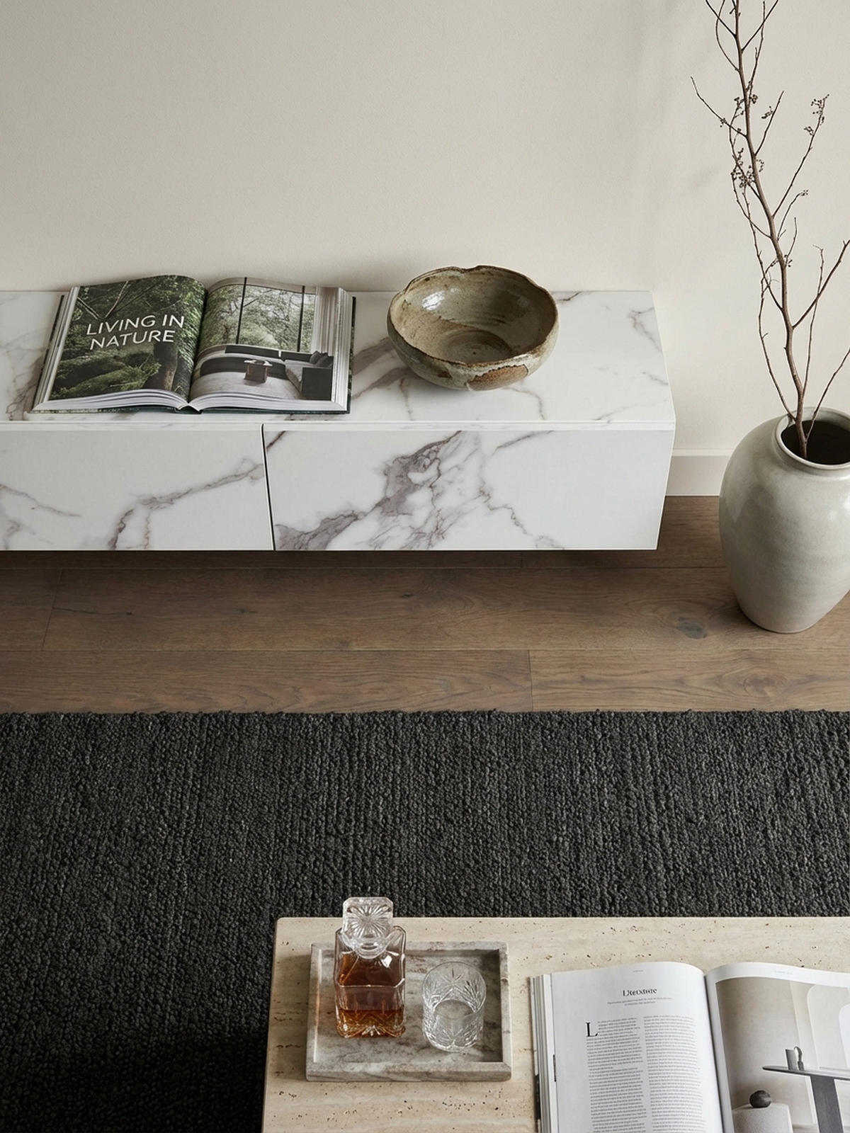 TV-LOWBOARD hängend, Marmor-Optik, Klapptüren, modern, Weiß 120x30x30 cm - Weiß, Metall (120/30/30cm) - KADIMA DESIGN