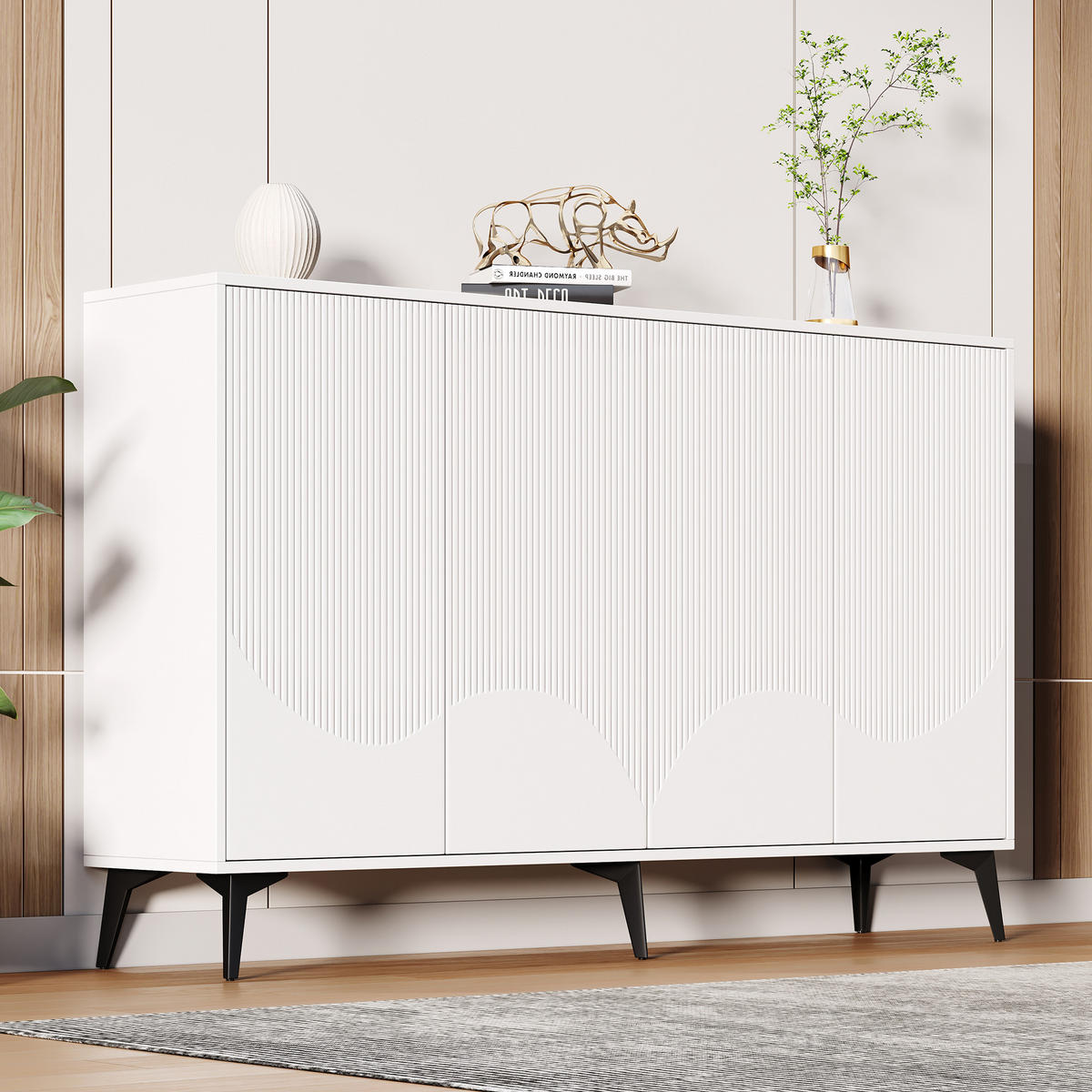 SIDEBOARD Weiß 4 Türen 160cm Metallbeine Stauraum Modern - Weiß, Holzwerkstoff (35/100/160cm) - FLIEKS