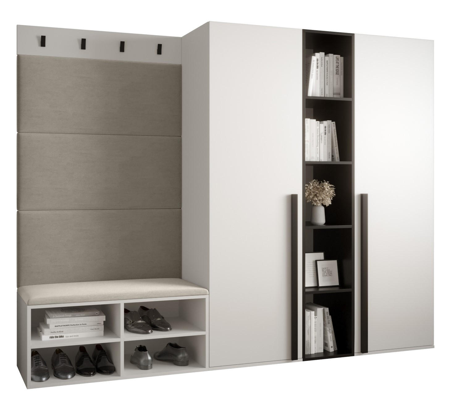 Möbel Kryspol Garderoben-Set Weiß, Creme 214x184x42 cm