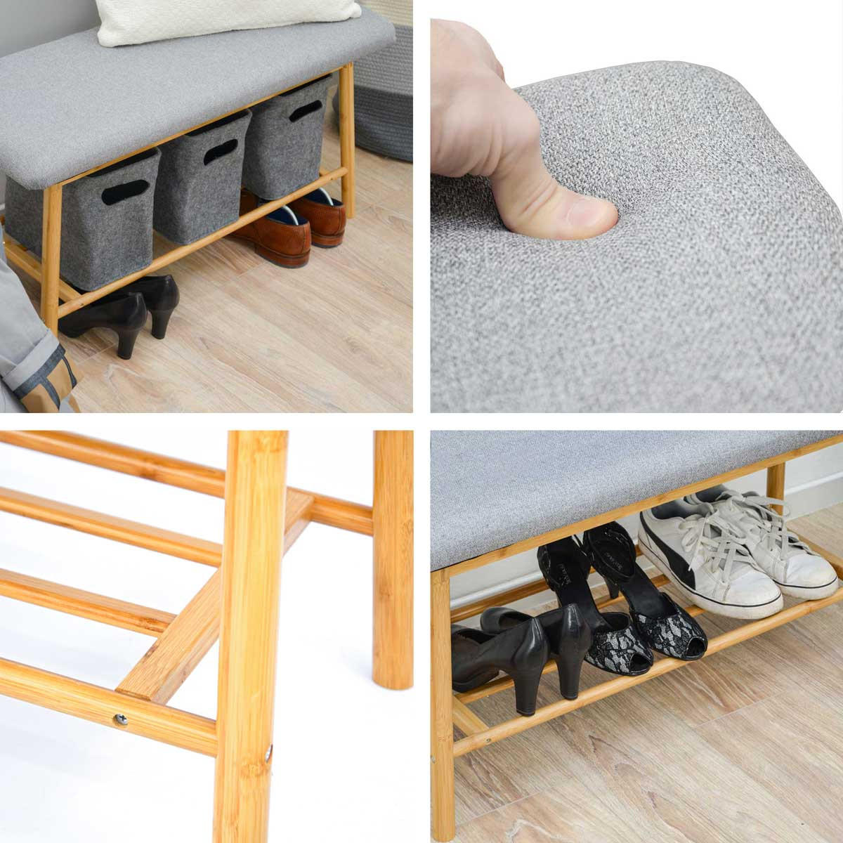 SITZBANK-SCHUHREGAL 90/34/44 cm, Hellgrau - Grau, Kunststoff (34/44/90cm) - Dunedesign