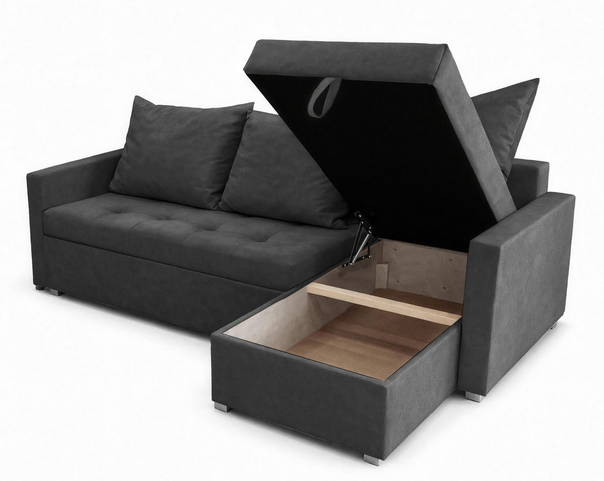 ECKSOFA Universelle L Form Elif Grau 220/140/85 cm stilvolle mit Schlaffunktion - Silberfarben/Grau, Kunststoff/Textil (220/140cm) - AX Living