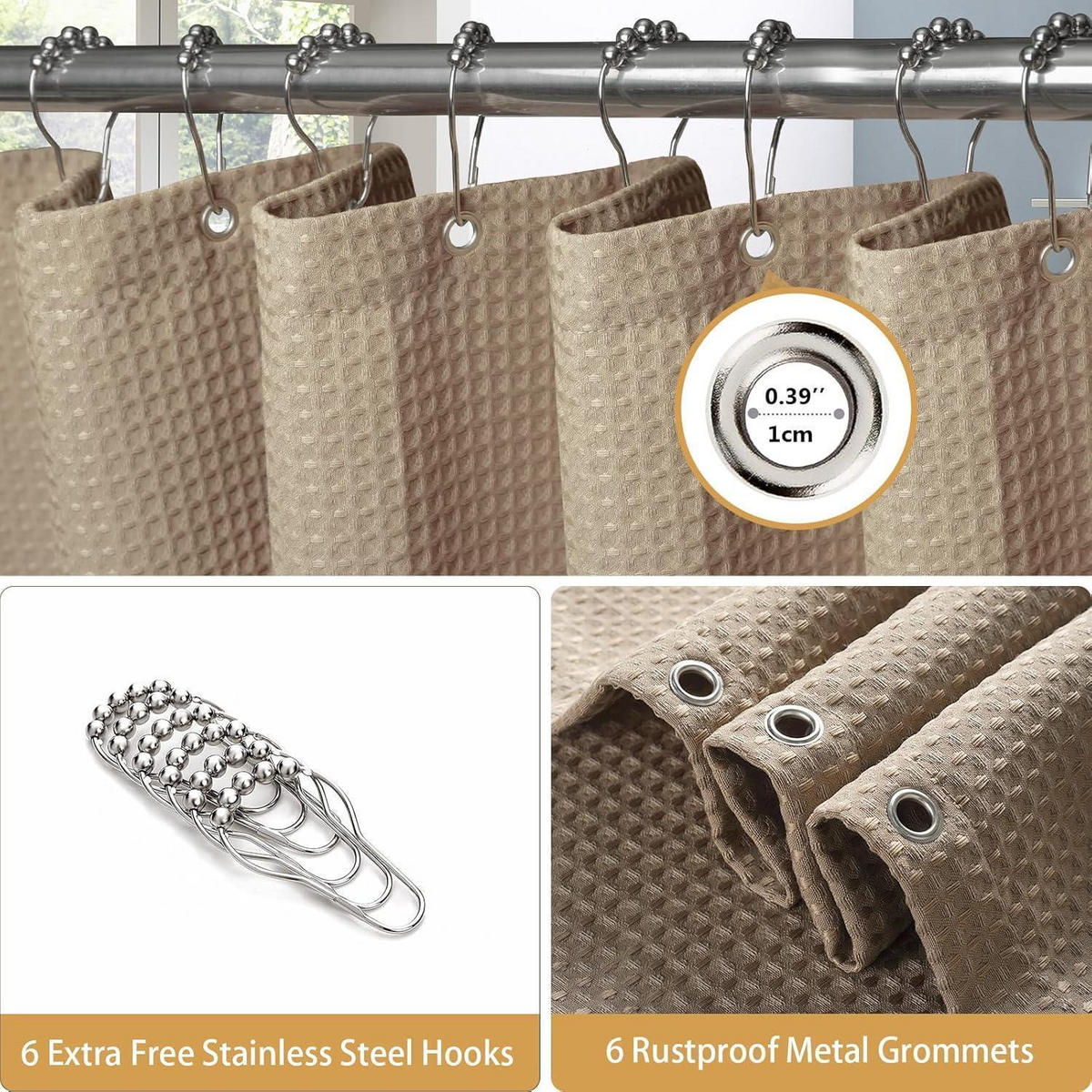 DUSCHVORHANG Waffel Khaki 92 x 182 cm - Olivgrün, Textil (92/182cm)