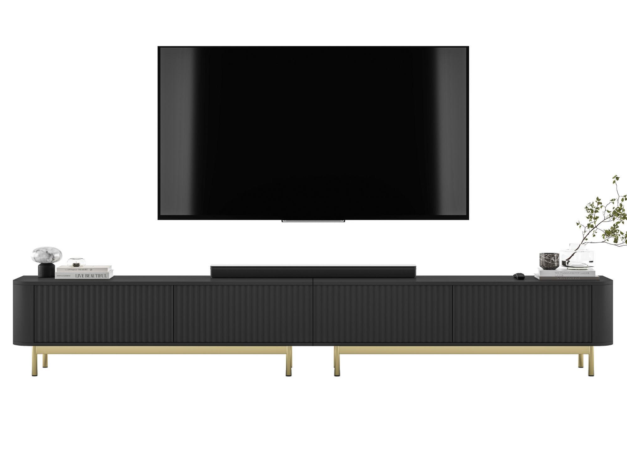 Meble Lindner TV stolek Aurora, sada 2 kusů s kovovým rámem, matná černá, 280 cm