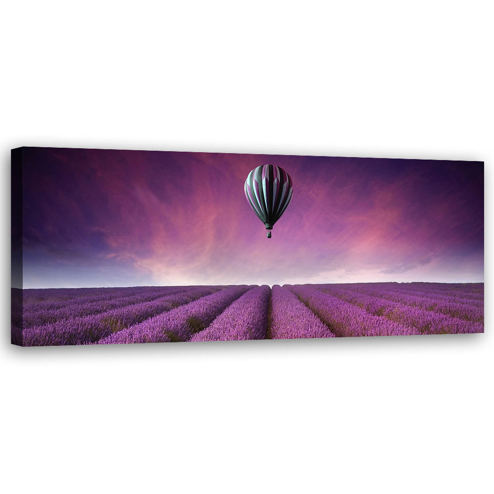WANDBILD luftballon über einem lavendelfeld - Lila, Textil (90/30cm) - Feeby