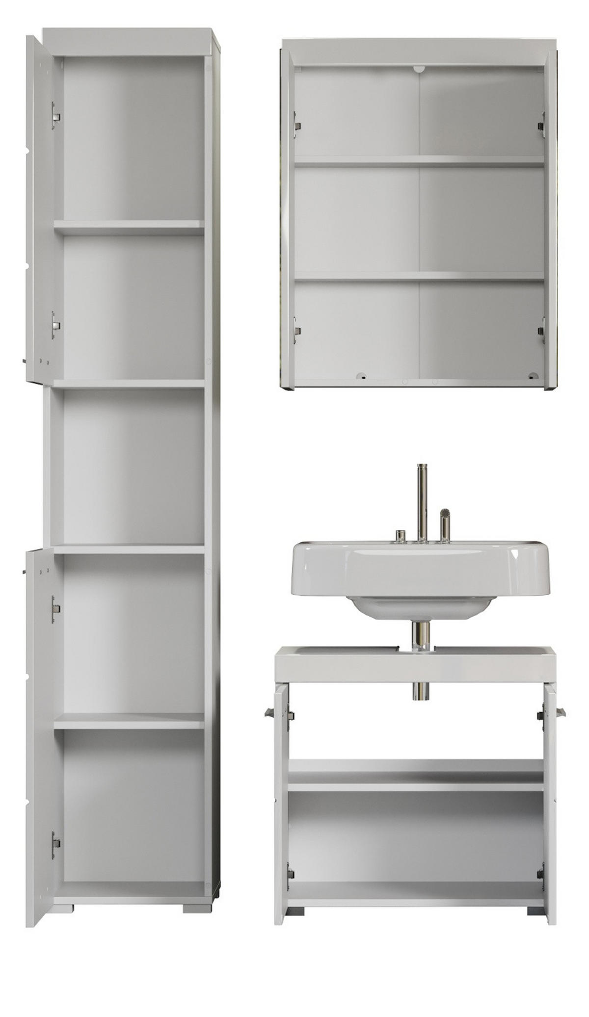 BADMÖBEL-SET weiß Hochglanz 3-teilig 112 x 190 cm, Badkombination mit viel Stauraum - Weiß, Glas/Holzwerkstoff (112/190/34cm) - Top.Furn