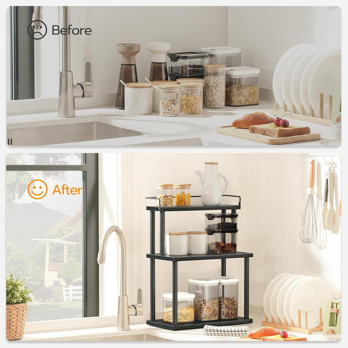 GEWÜRZREGAL mit 3 Ebenen Metall - Schwarz, Holzwerkstoff (38/50/18cm) - Hoobro