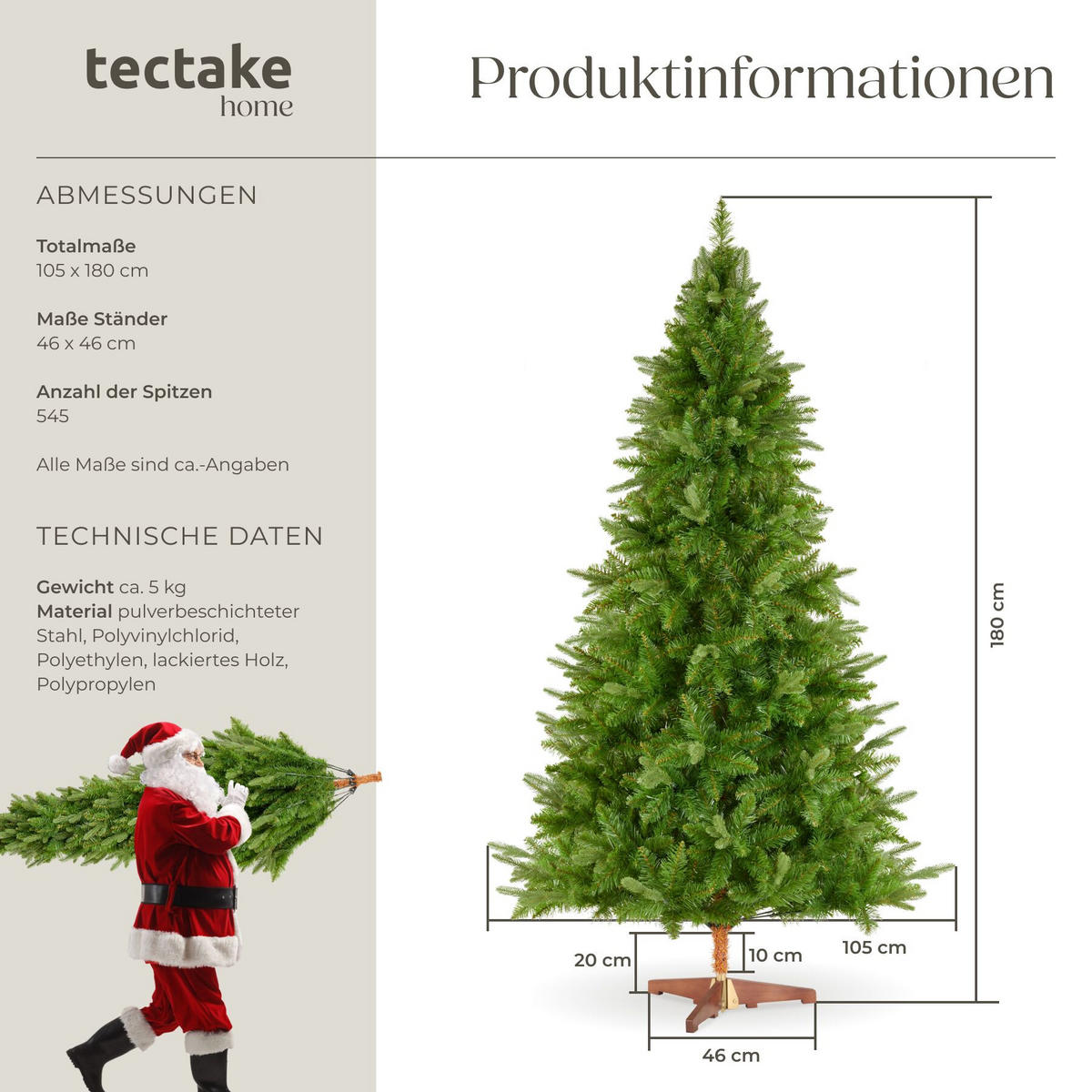 WEIHNACHTSBAUM Cupid, klappbarer Baumständer aus Holz , grün - Grün, Kunststoff (180cm) - tectake