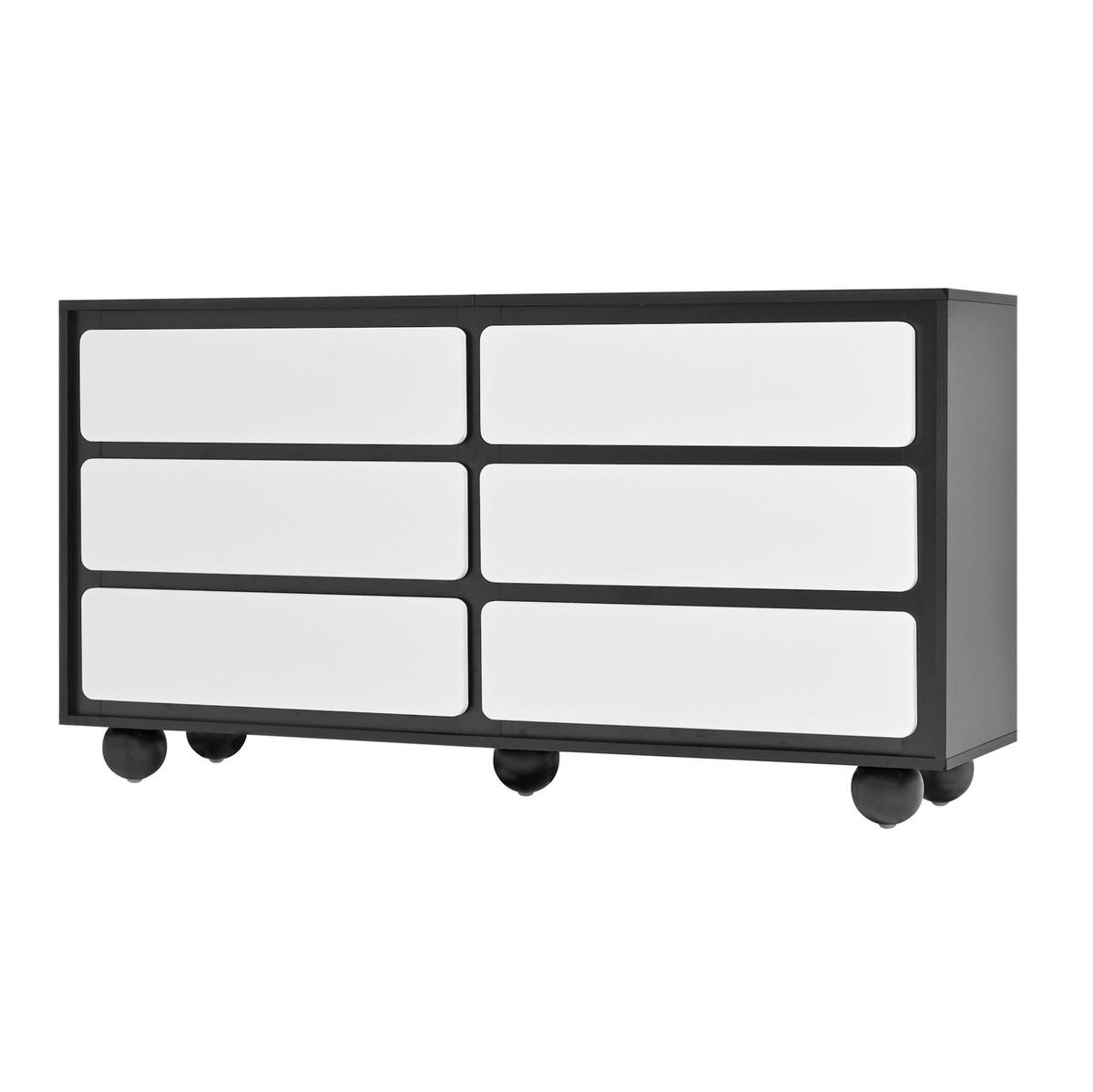 SIDEBOARD 140/38/74,5 cm mit 6 Schubladen in Weiß/Schwarz - Weiß, Holzwerkstoff (140/74.5/38cm) - BEAOK
