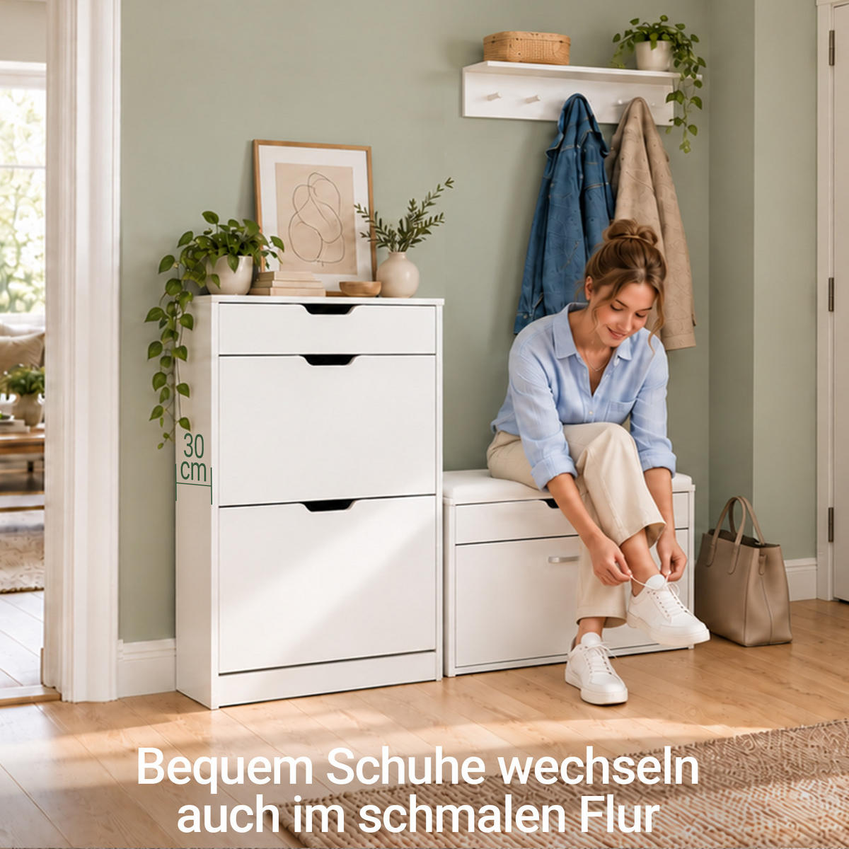 COMODĂ de intrare cu 3 sertare pentru încălțăminte - alb, compozit lemnos (60/90/30cm) - SoBuy