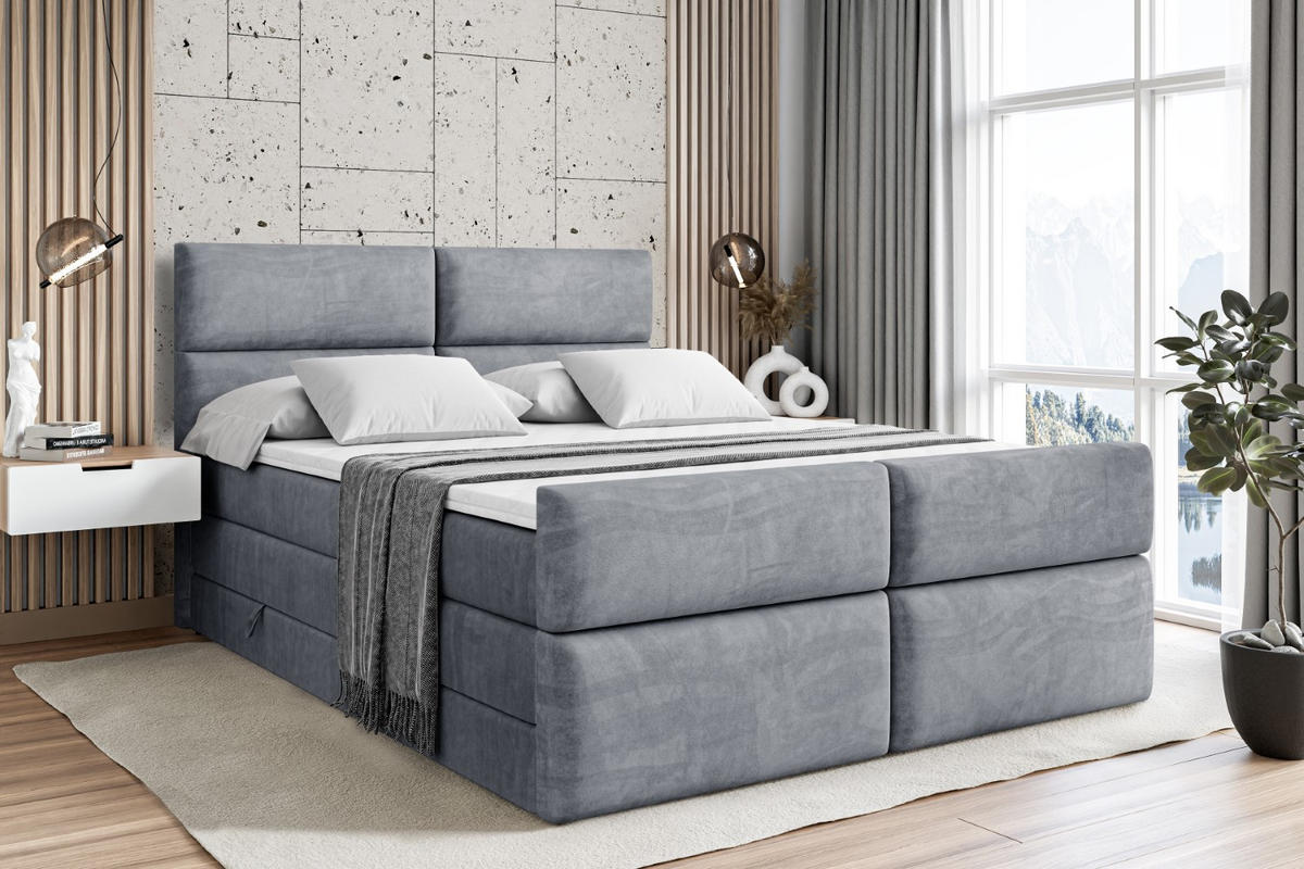 BOXSPRINGBETT BOXI3-Z KING - 200x200 - H3/H4 - Grau - Grau, Holzwerkstoff (200/200cm) - ALTDECOR