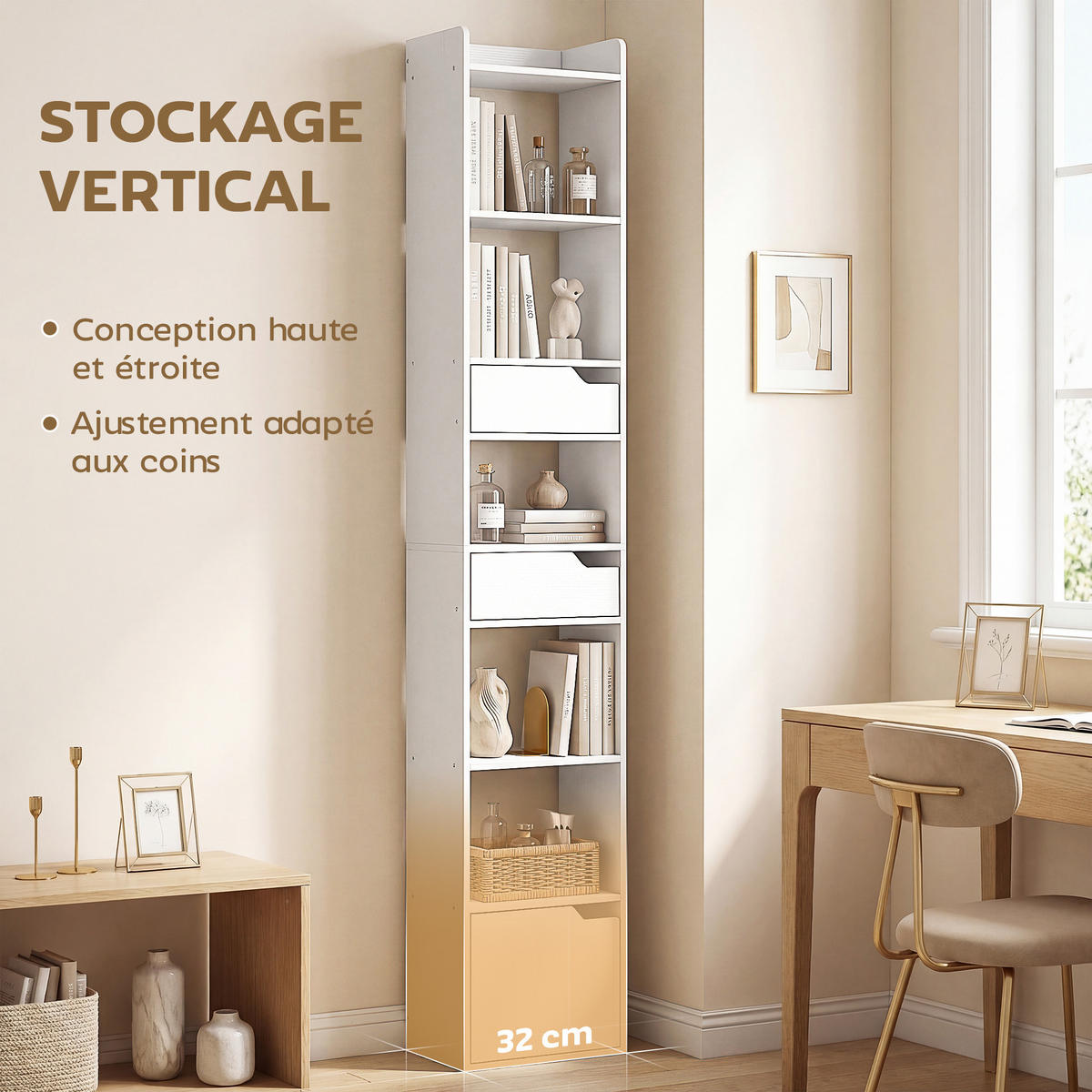 AKTENREGAL DE-14518 schmal mit Tür und 2 Schubladen Weiß - Weiß, Holzwerkstoff (24/181.5/32cm) - ComfortXL