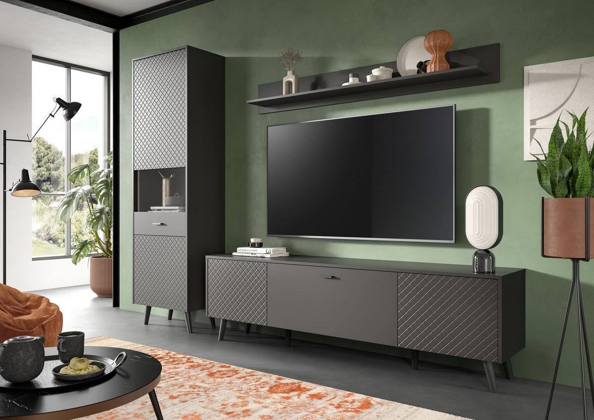 LOWBOARD LINEA (B/H/T: ca. 185/55/40 cm) in grau/grau matt - Grau, Holzwerkstoff (185/55/40cm)