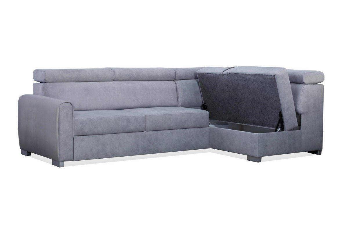 ECKSOFA Covo Blau, mit Bettzeugablage und verstellbaren Kopfstützen, rechte seite - Blau, Holzwerkstoff (253/156cm) - Bettso