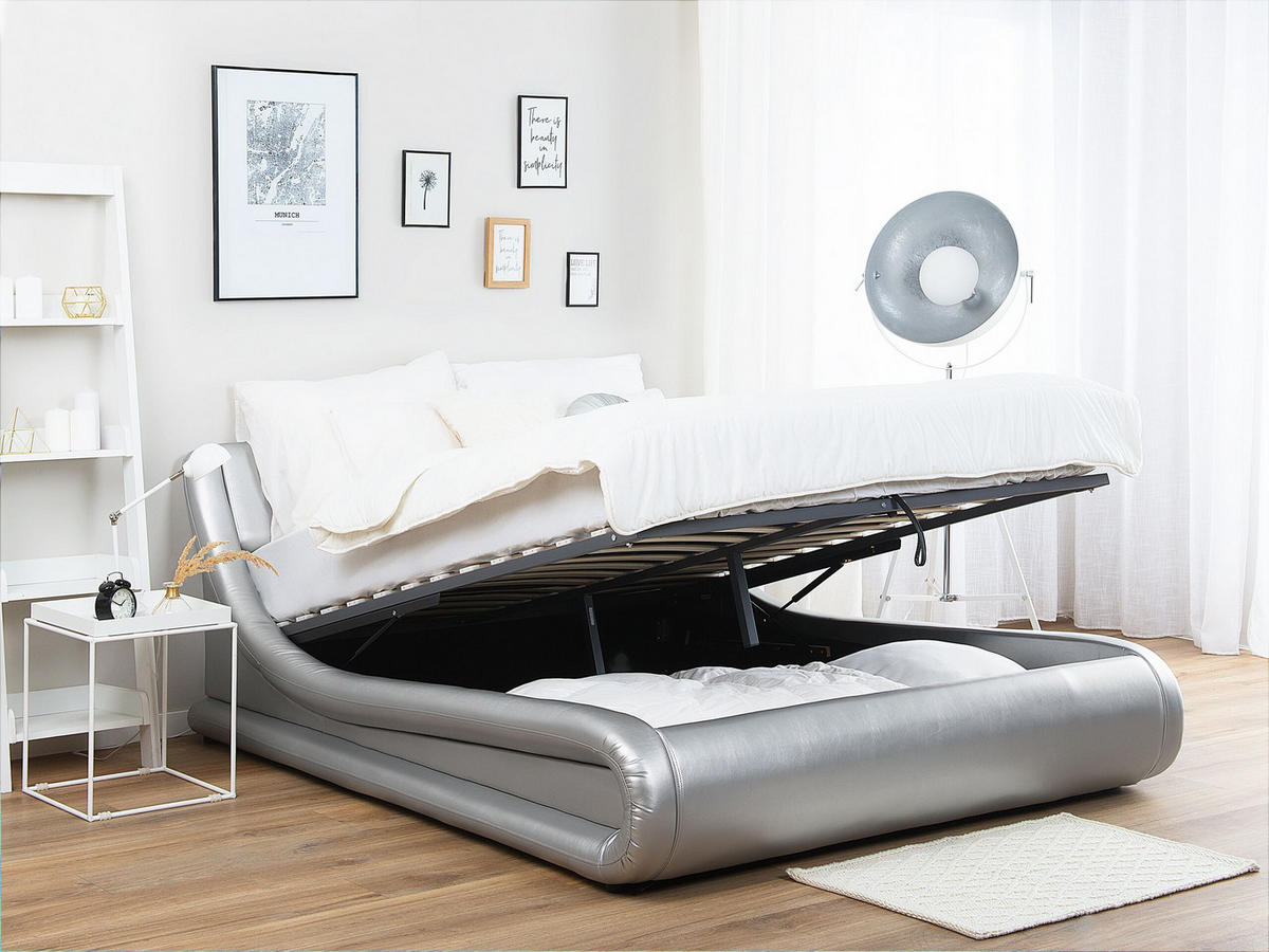 BETT 180/200cm Silber Avignon - Silberfarben, Kunststoff/Textil (180/200cm) - Beliani