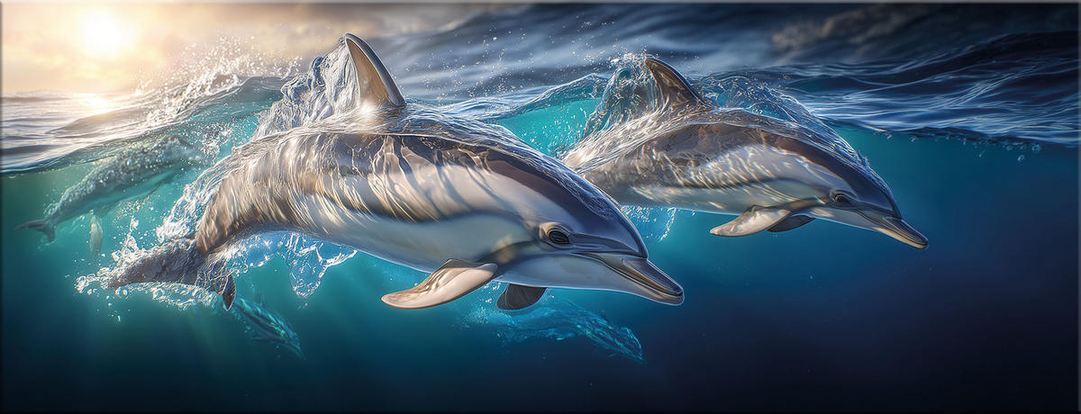 GLASBILD 80x30 cm Delfine türkis-blau - Blau, Glas (80/30cm) - artissimo