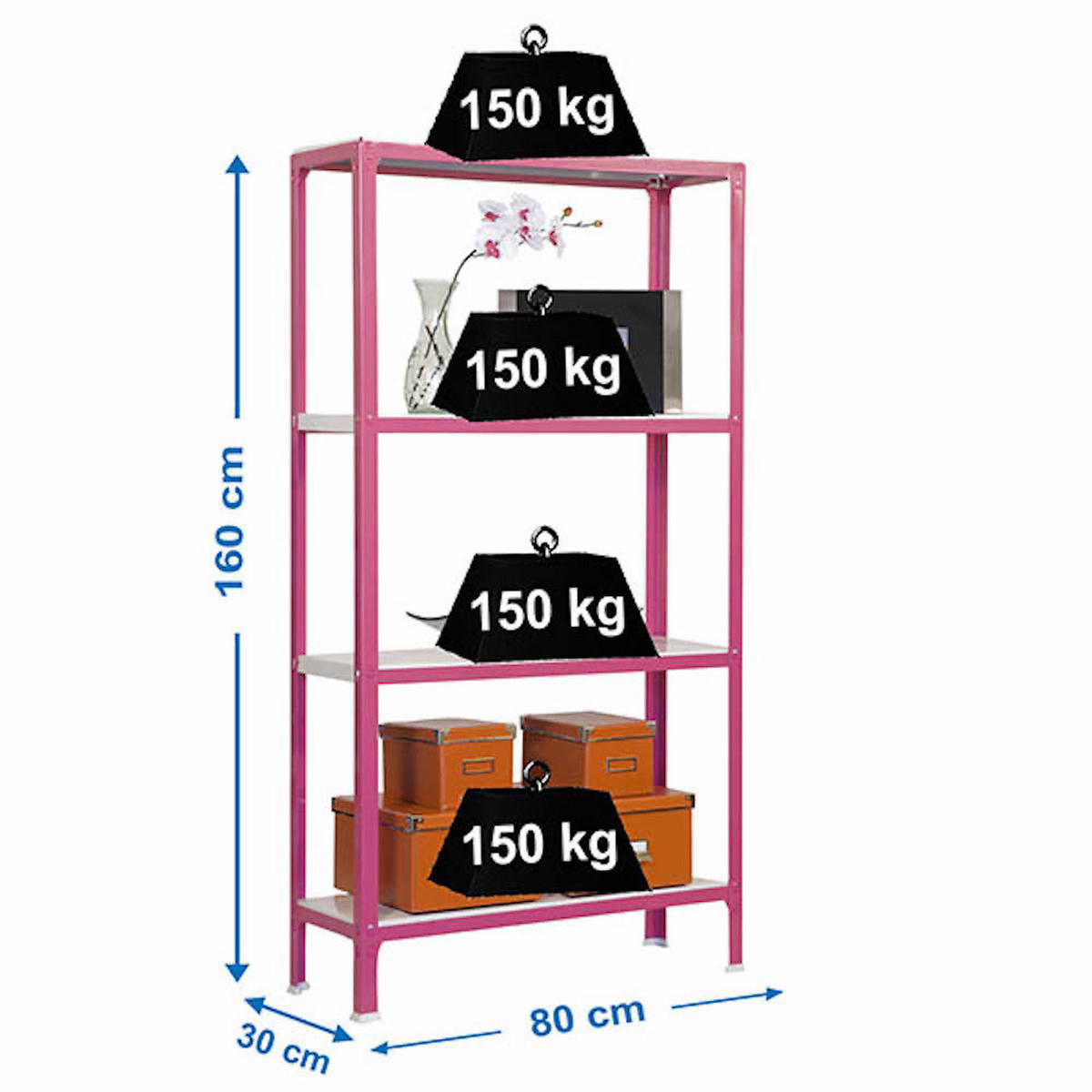 WOHNREGAL LIVING KOALA METAL mit 4 Fachböden | HxBxT 160x80x30cm | Fachlast 150kg | Rosa/Weiß - Rosa, Metall (80/160/30cm) - PROREGAL