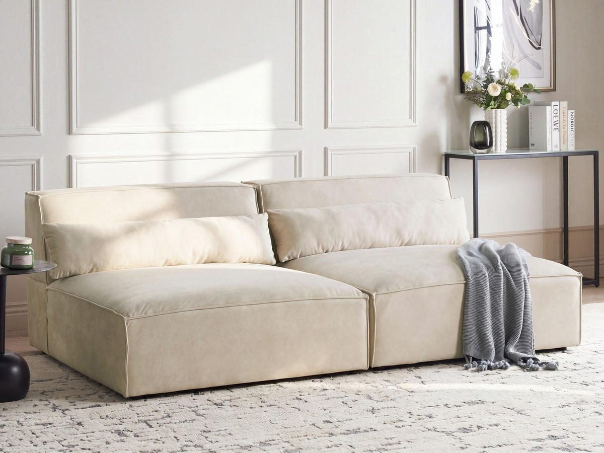 MODULSOFA 2-Sitzer Samtstoff Hellbeige Hellnar - Beige, Textil (204/70/126cm) - Beliani