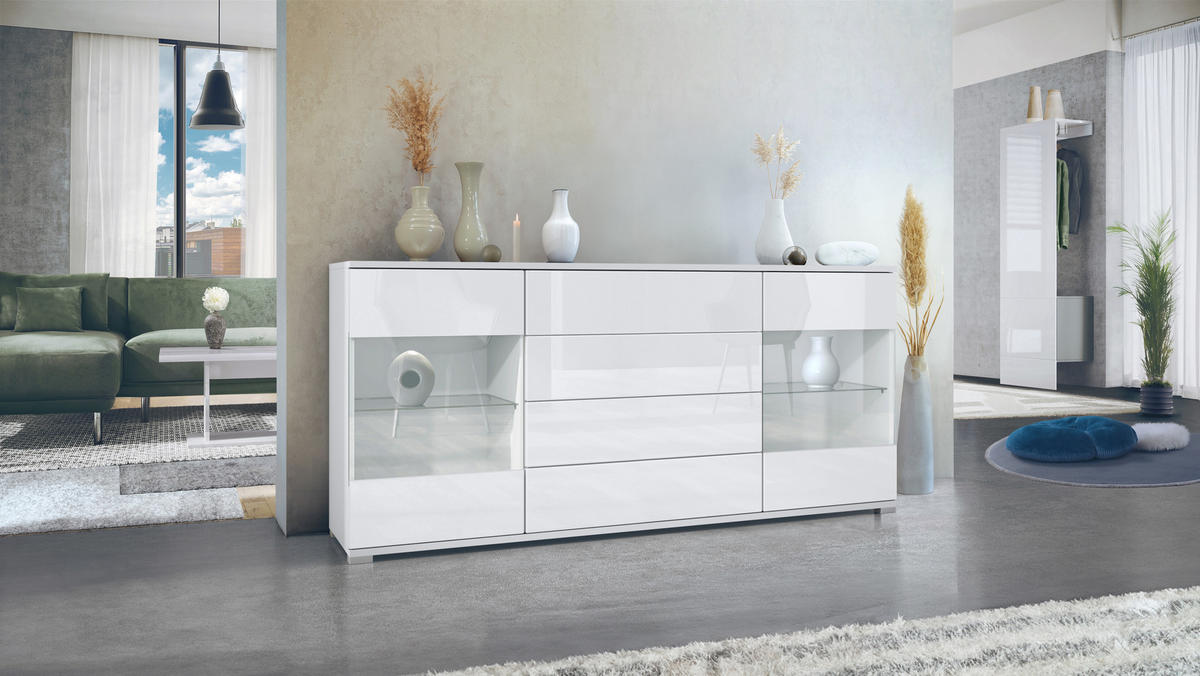 SIDEBOARD Bari Weiß Hochglanz - Weiß Hochglanz, Holzwerkstoff (166.5/75.5/35cm) - Vladon
