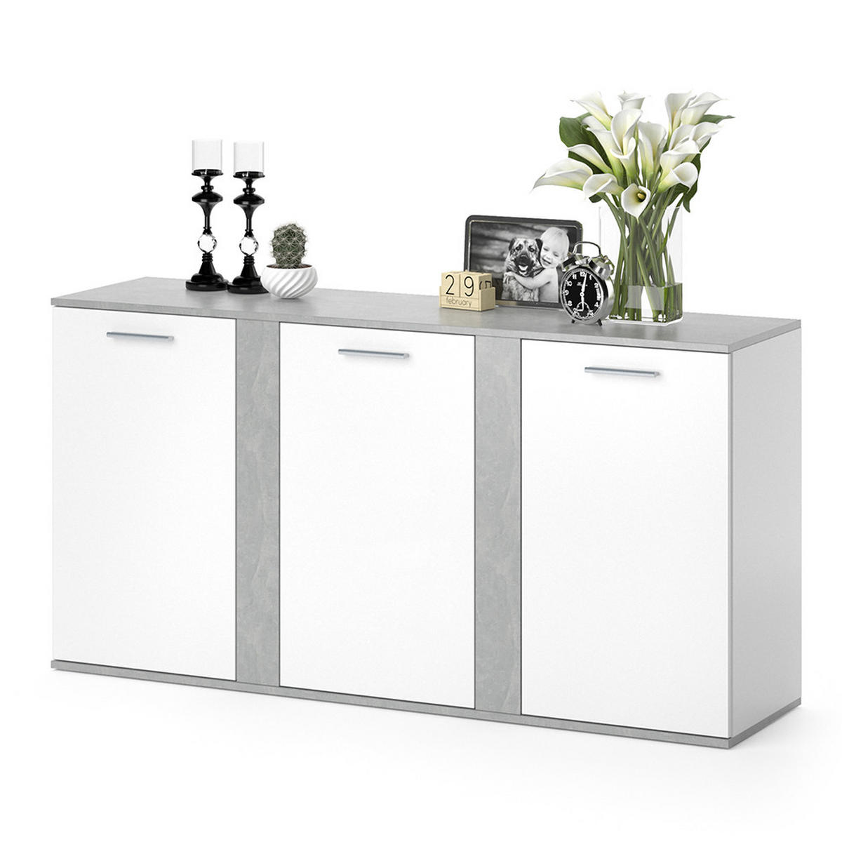KOMMODE Novelli Beton 155 x 80 cm mit Türen - Grau, Holzwerkstoff (40/80/155cm) - Vicco